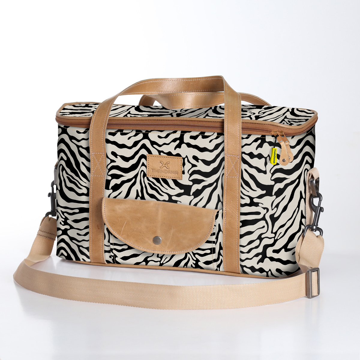 Kids Caddy Cooler | Laminated Fabric with Genuine Leather Nomad Stripe - Pitch / Chunky Zip Caddy Cooler by Thandana