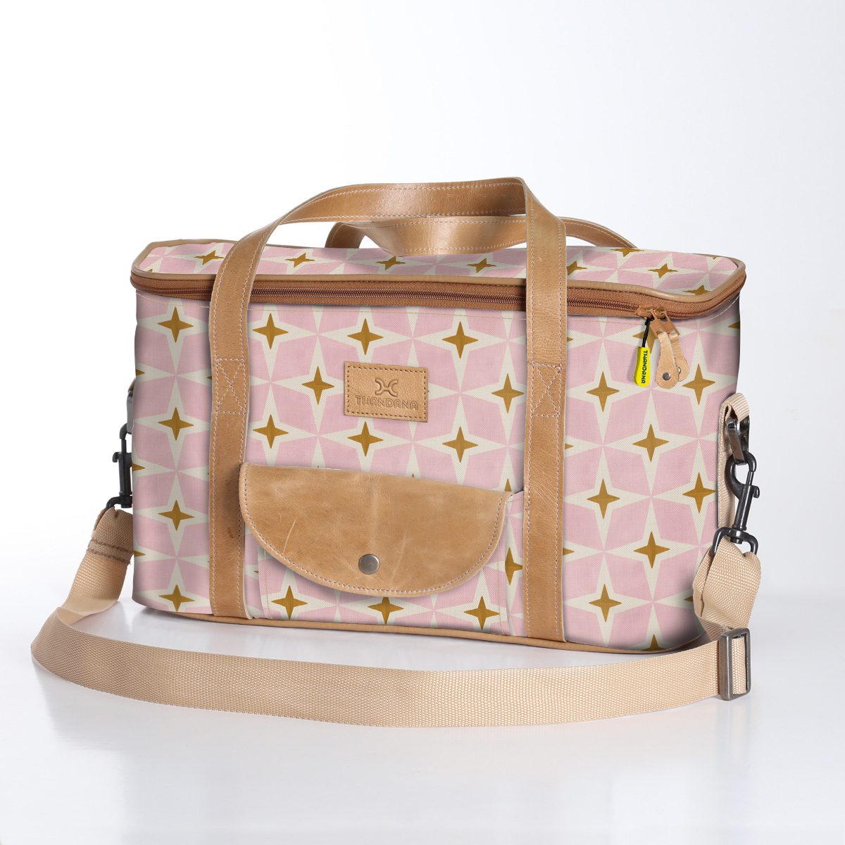 Kids Caddy Cooler | Laminated Fabric with Genuine Leather Nova - Blush / Chunky Zip Caddy Cooler by Thandana