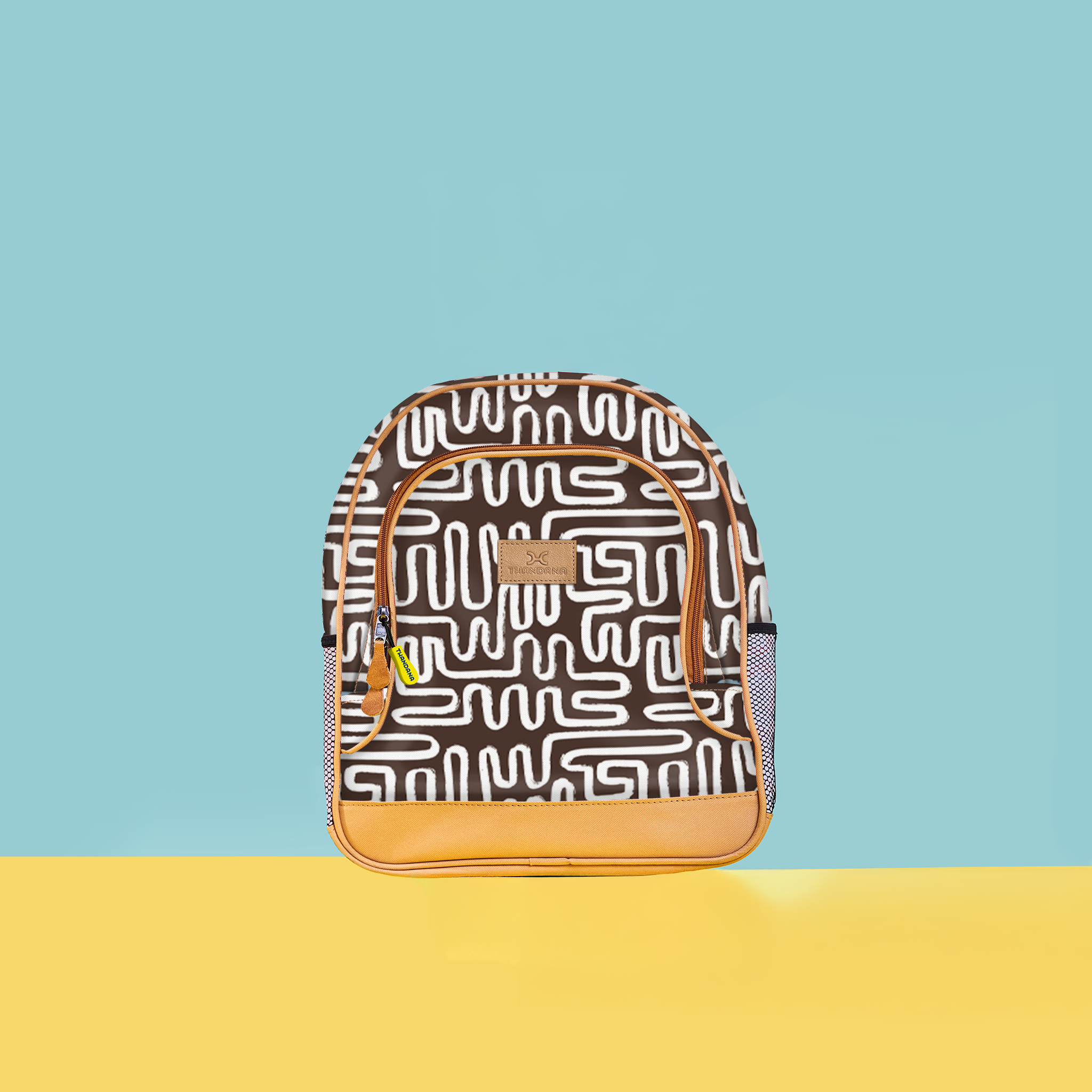 Kids Chubbie Backpack | Laminated Fabric Geo - Black Kids Backpack by Thandana