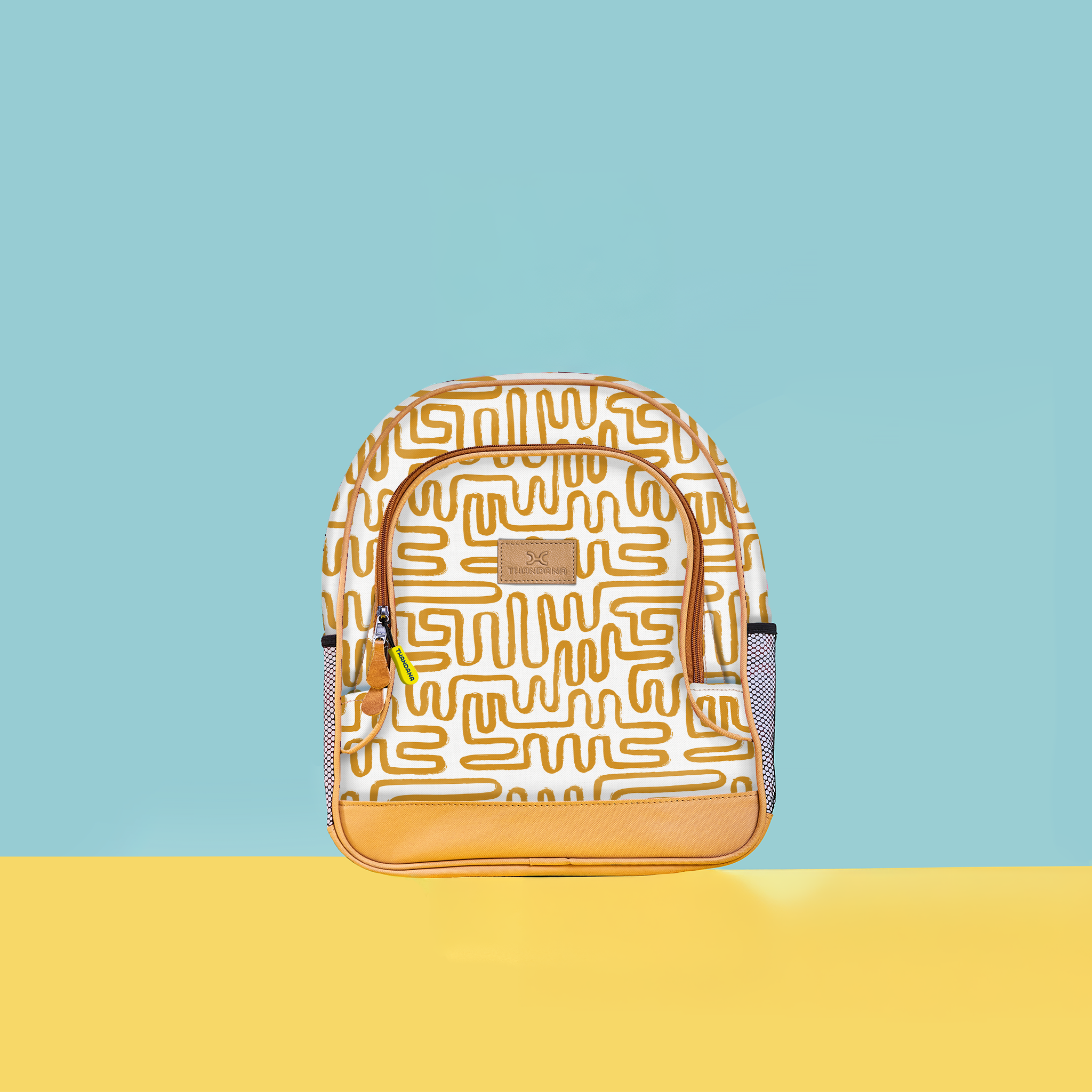 Kids Chubbie Backpack | Laminated Fabric Geo - Sand Kids Backpack by Thandana