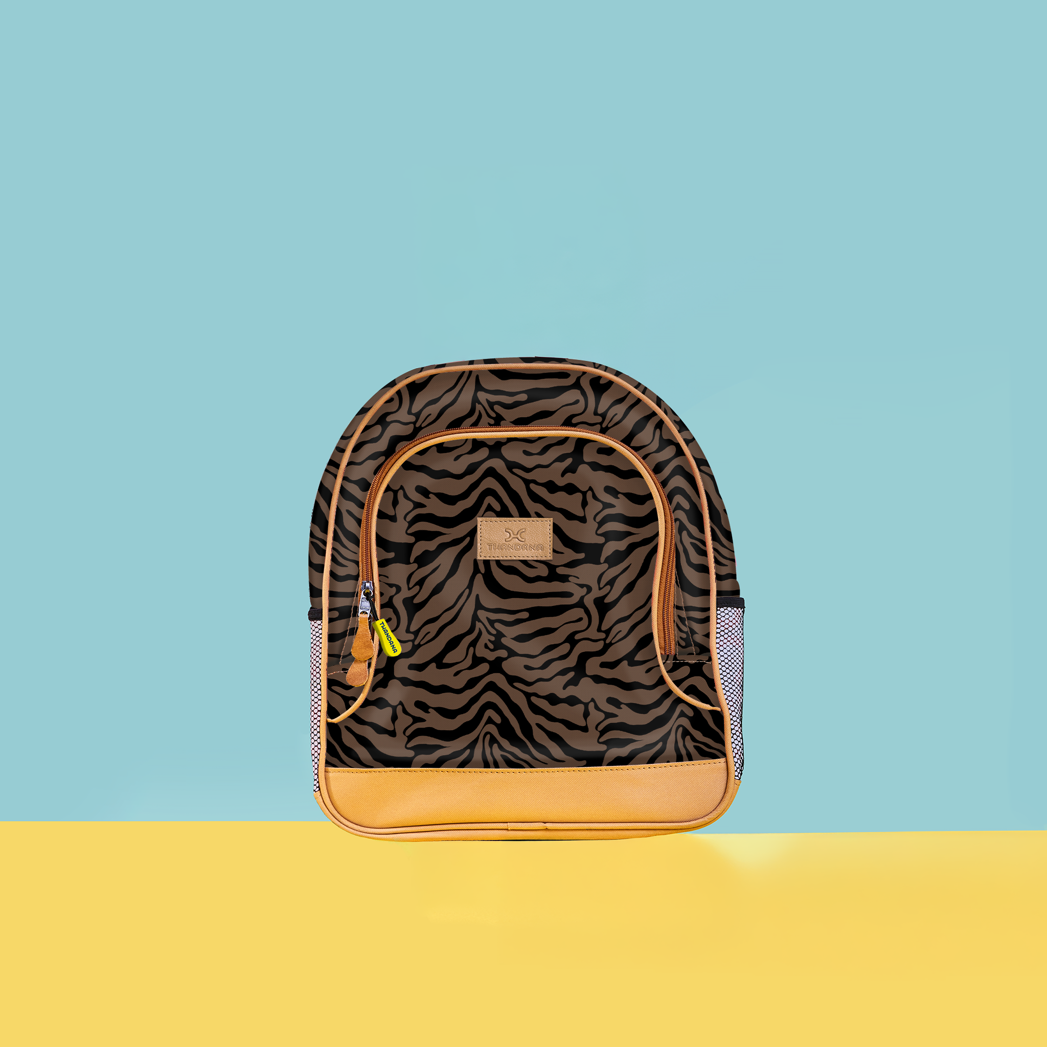 Kids Chubbie Backpack | Laminated Fabric Nomad Stripe - Coffee Kids Backpack by Thandana