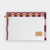 Kids Clear A4 Pouch | Laminated Fabric Checkmate - Cherry / Chunky Zip Pouch by Thandana