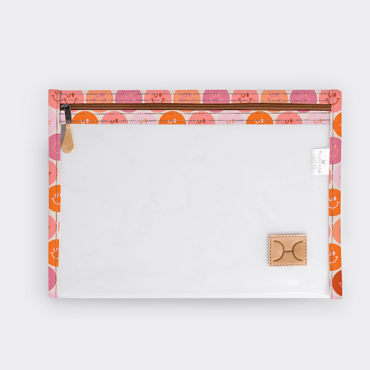 Kids Clear A4 Pouch | Laminated Fabric Smiley - Blush / Chunky Zip (default) Pouch by Thandana