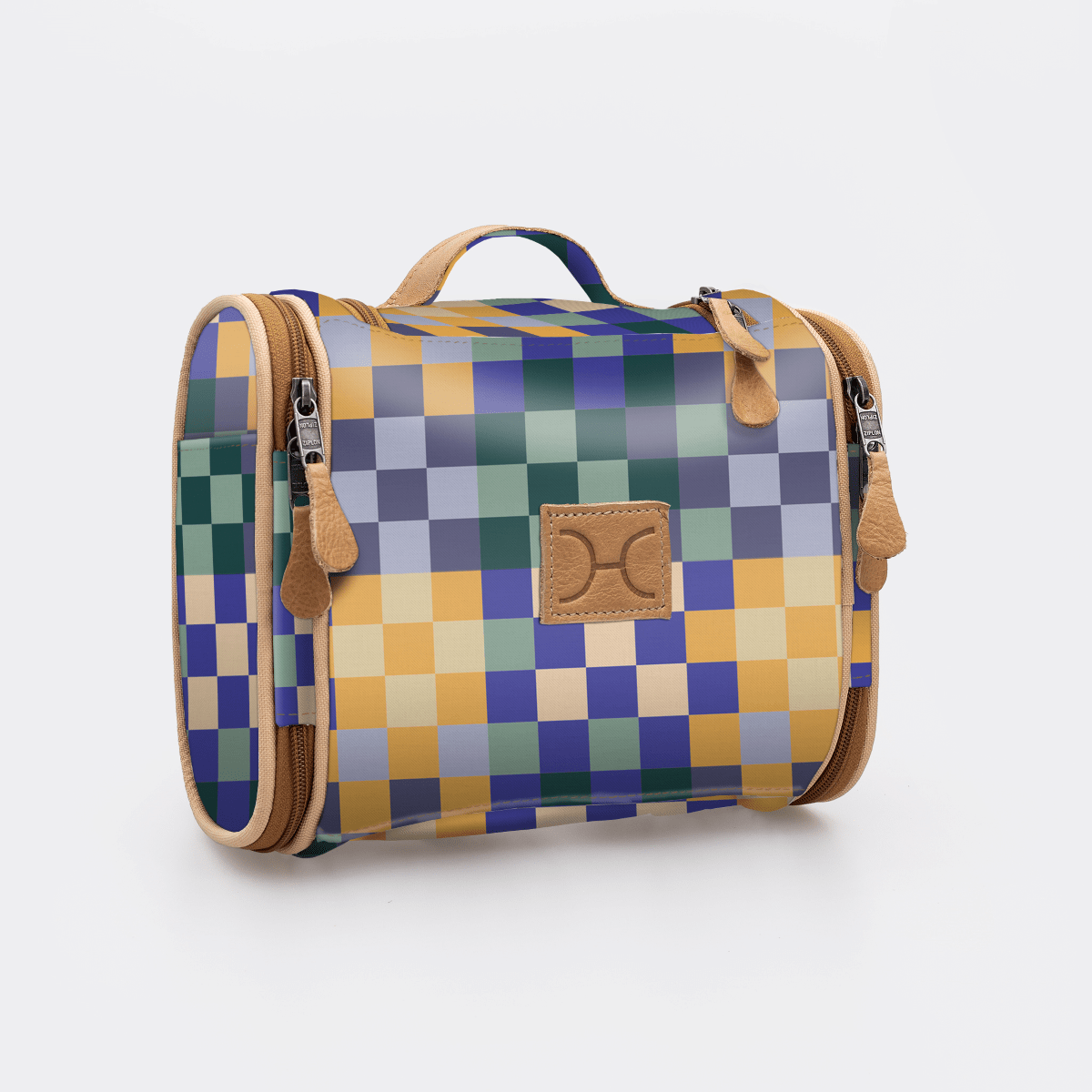 Kids Compact Travel Vanity | Laminated Fabric with Genuine Leather Checker - Jet Vanity Fabric by Thandana