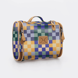 Kids Compact Travel Vanity | Laminated Fabric with Genuine Leather Checker - Jet Vanity Fabric by Thandana