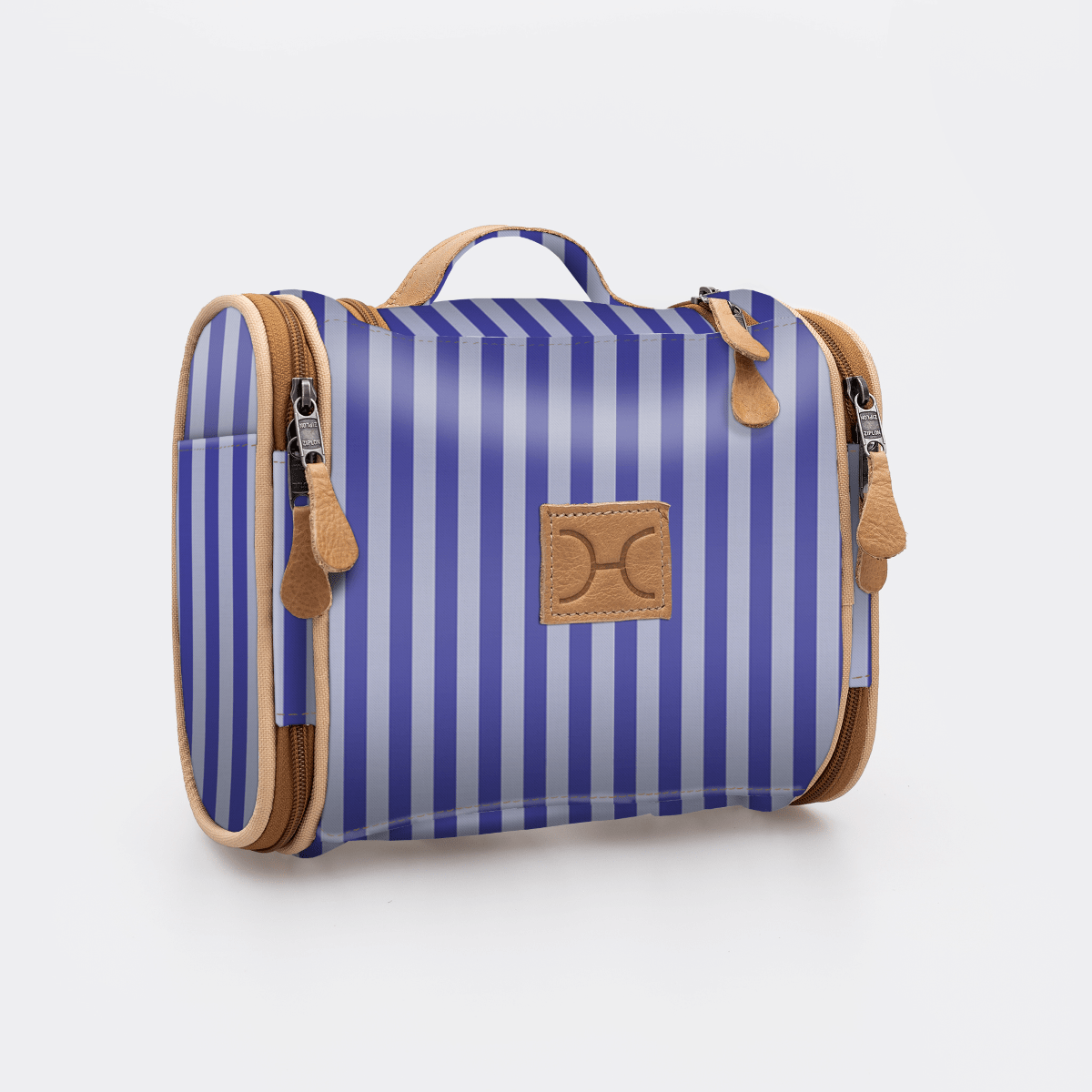 Kids Compact Travel Vanity | Laminated Fabric with Genuine Leather Linear - Jet Vanity Fabric by Thandana