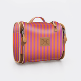 Kids Compact Travel Vanity | Laminated Fabric with Genuine Leather Linear - Preppy Vanity Fabric by Thandana