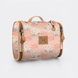 Kids Compact Travel Vanity | Laminated Fabric with Genuine Leather Crazy Daisy - Blush Vanity Fabric by Thandana