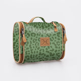 Kids Compact Travel Vanity | Laminated Fabric with Genuine Leather Cheetah - Olive Vanity Fabric by Thandana