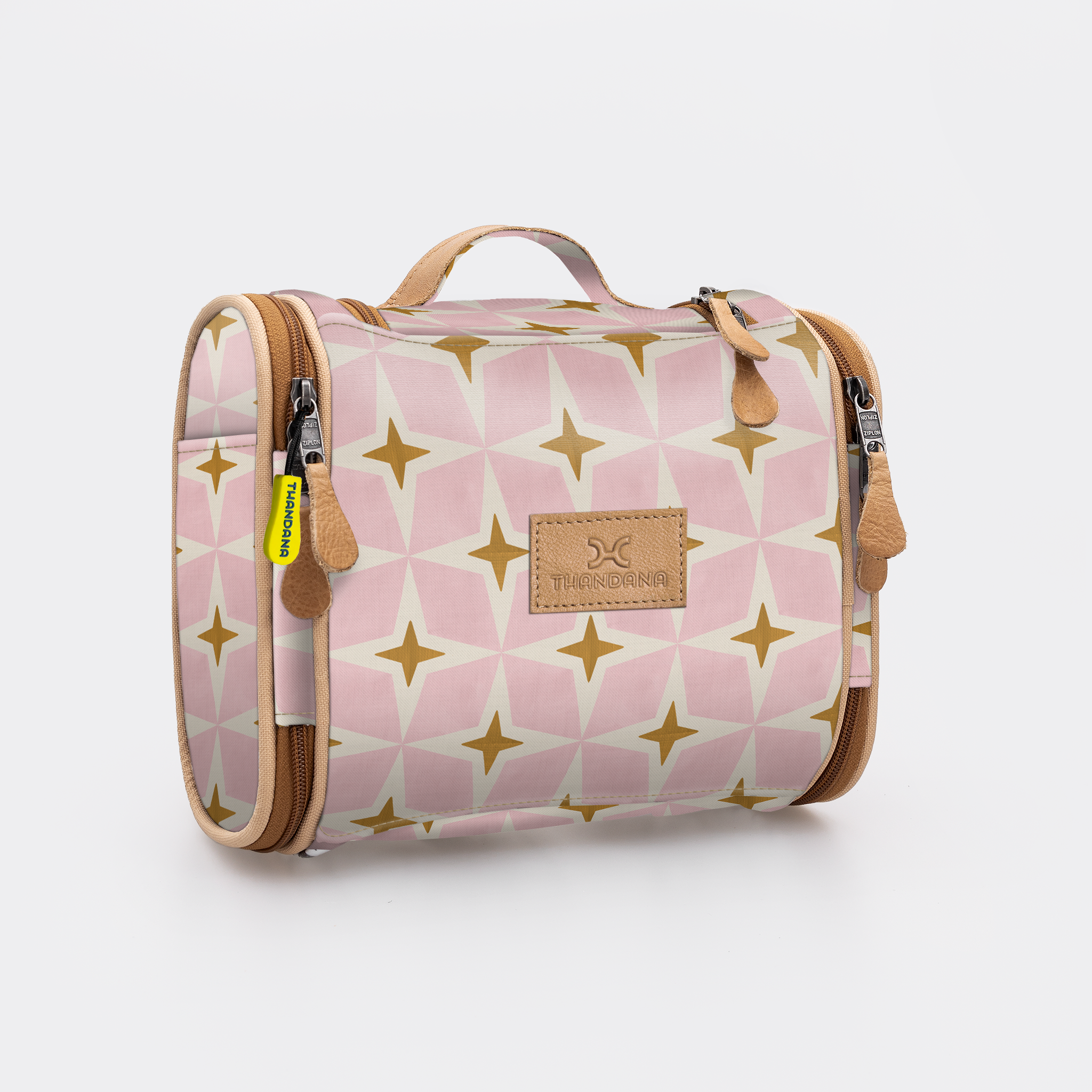 Kids Compact Travel Vanity | Laminated Fabric with Genuine Leather Nova - Blush Vanity Fabric by Thandana