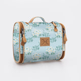 Kids Compact Travel Vanity | Laminated Fabric with Genuine Leather Crazy Daisy - Sage Vanity Fabric by Thandana