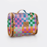 Kids Compact Travel Vanity | Laminated Fabric with Genuine Leather Checker - Preppy Vanity Fabric by Thandana