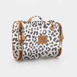 Kids Compact Travel Vanity | Laminated Fabric with Genuine Leather Cheetah - White Vanity Fabric by Thandana