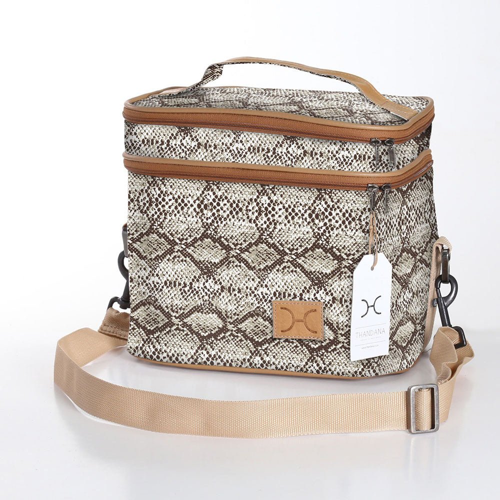 Kids Double Decker Cooler | Laminated Fabric with Genuine Leather Python - Moody / Chunky Zip Double Decker Cooler Bag