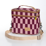 Kids Double Decker Cooler | Laminated Fabric with Genuine Leather Checkmate - Cherry / Chunky Zip Double Decker Cooler