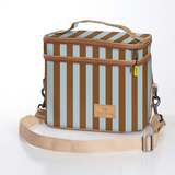 Kids Double Decker Cooler | Laminated Fabric with Genuine Leather Coastal Stripe - Blue / Chunky Zip Double Decker