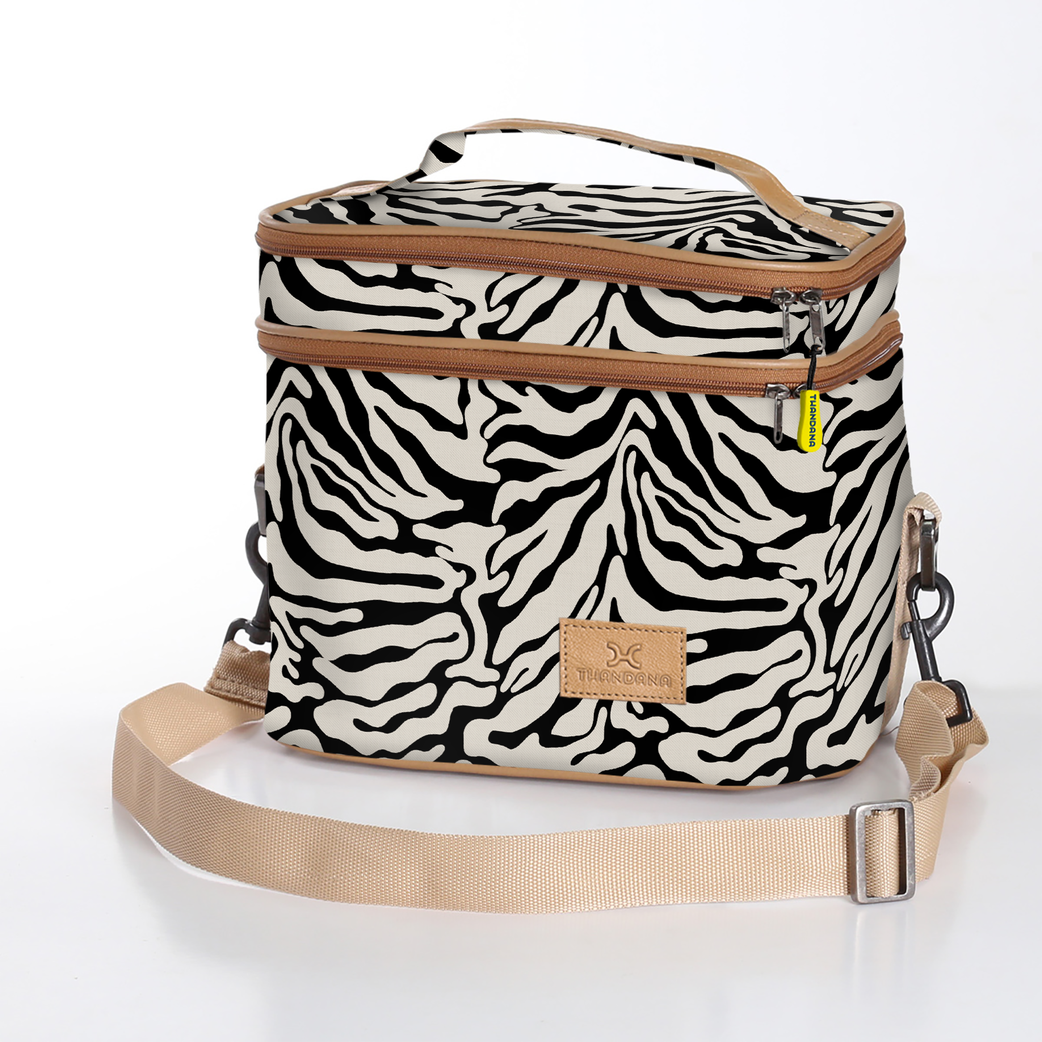 Kids Double Decker Cooler | Laminated Fabric with Genuine Leather Nomad Stripe - Pitch / Chunky Zip Double Decker