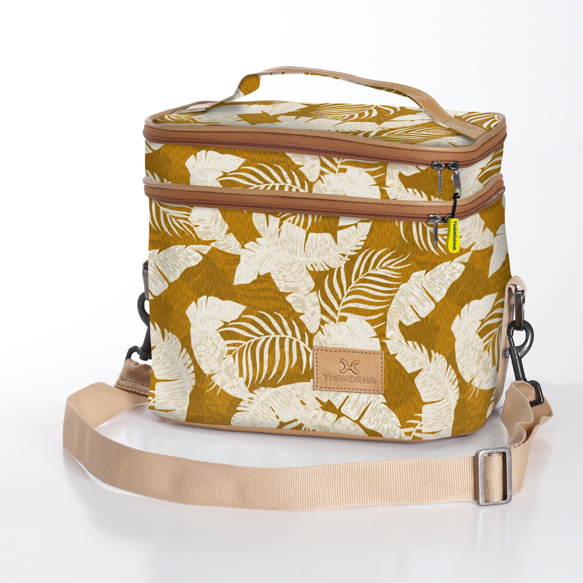Kids Double Decker Cooler | Laminated Fabric with Genuine Leather Fauna - Earth / Chunky Zip Double Decker Cooler Bag