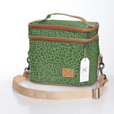 Kids Double Decker Cooler | Laminated Fabric with Genuine Leather Cheetah - Olive / Chunky Zip Double Decker Cooler Bag