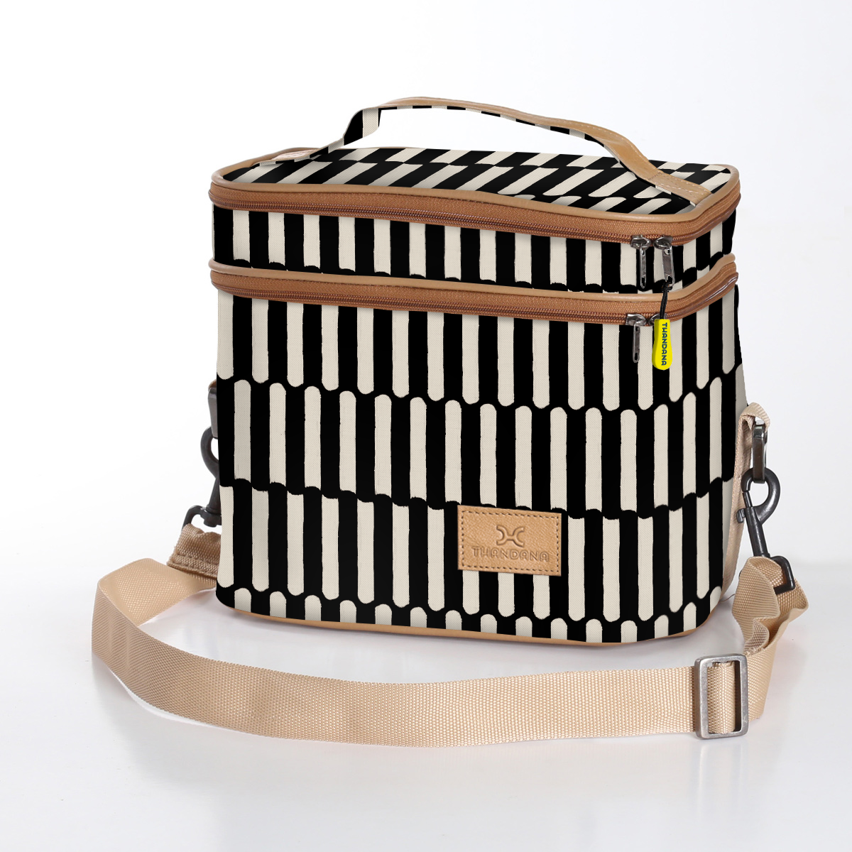 Kids Double Decker Cooler | Laminated Fabric with Genuine Leather Indie - Pitch / Chunky Zip Double Decker Cooler Bag