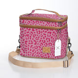 Kids Double Decker Cooler | Laminated Fabric with Genuine Leather Cheetah - Pink / Chunky Zip Double Decker Cooler Bag