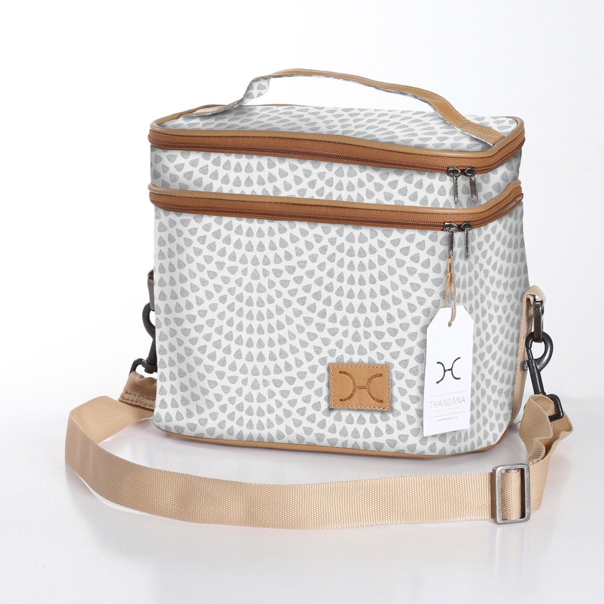Kids Double Decker Cooler | Laminated Fabric with Genuine Leather Scale Away with me - Moonstruck / Chunky Zip Double