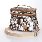 Kids Double Decker Cooler | Laminated Fabric with Genuine Leather Geo - Black / Chunky Zip Double Decker Cooler Bag