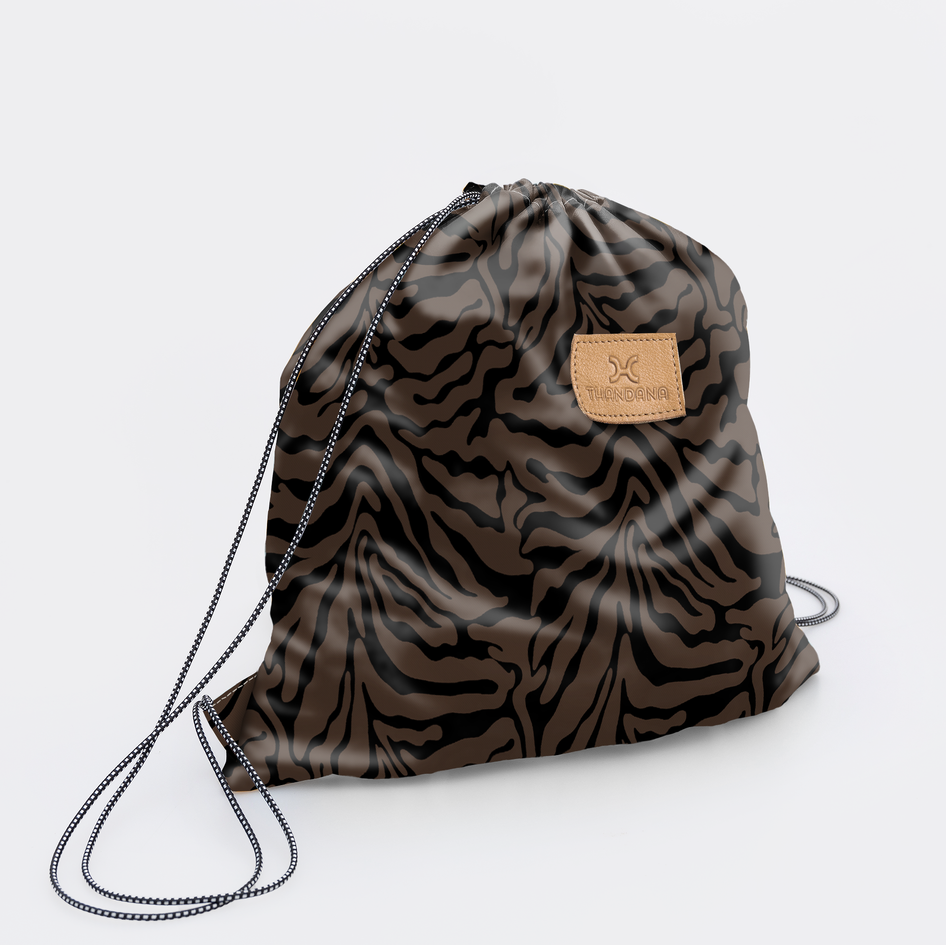 Kids Drawstring | Fabric Bag Nomad Stripe - Coffee Kids Backpack by Thandana