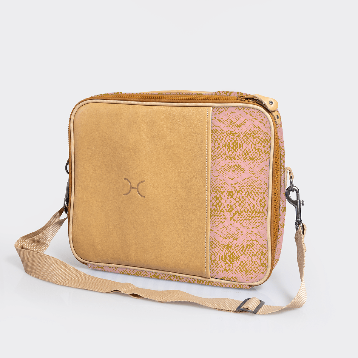 Kids Essential Laptop Bag 13’ | Laminated Fabric with Genuine Leather Python - Bloom / Chunky Zip Laptop Fabric Bag