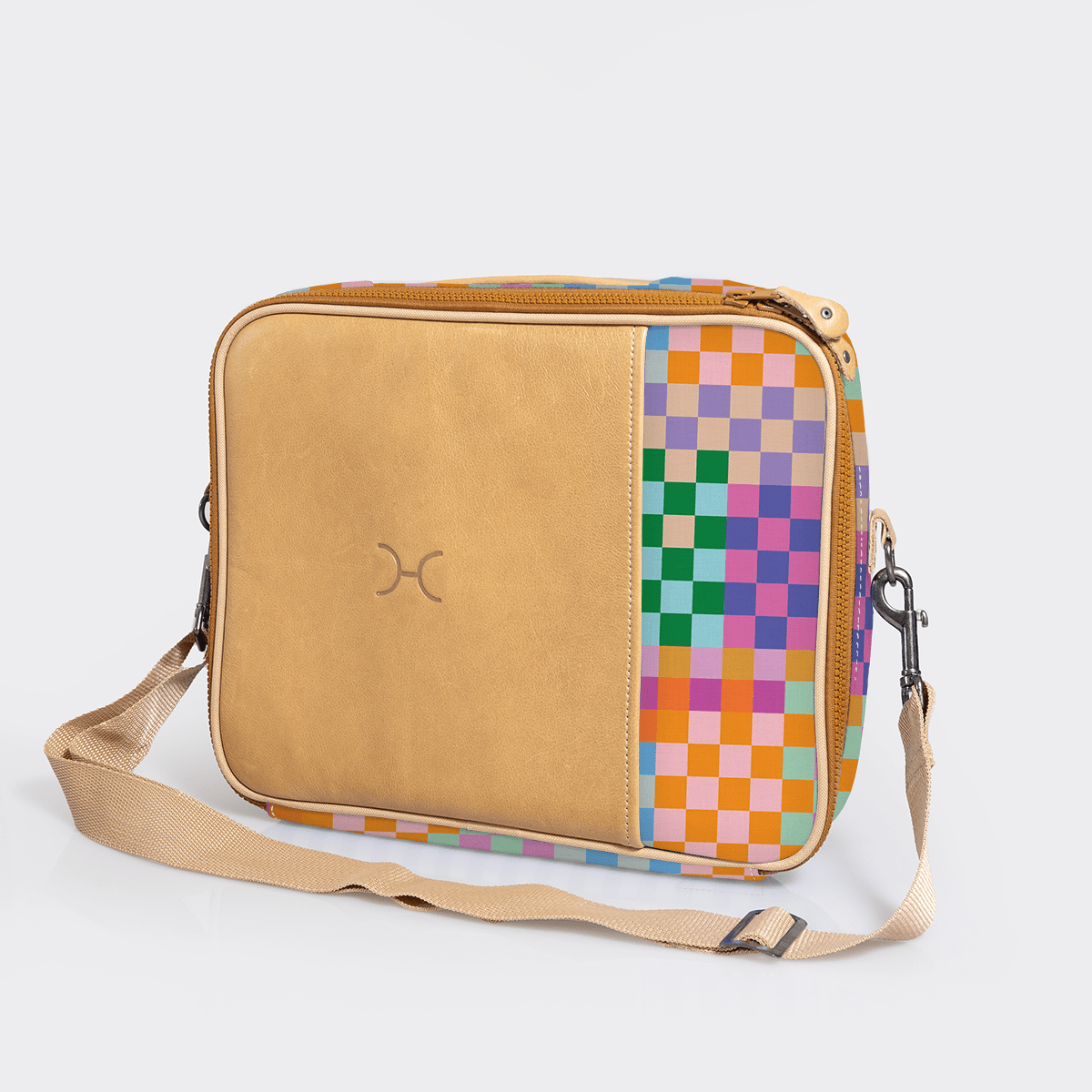 Kids Essential Laptop Bag 13’ | Laminated Fabric with Genuine Leather Checker - Preppy / Chunky Zip Laptop Fabric Bag