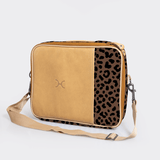 Kids Essential Laptop Bag 13’ | Laminated Fabric with Genuine Leather Cheetah - Coffee / Chunky Zip Laptop Fabric Bag