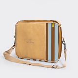 Kids Essential Laptop Bag 13’ | Laminated Fabric with Genuine Leather Coastal Stripe - Blue / Chunky Zip Laptop Fabric