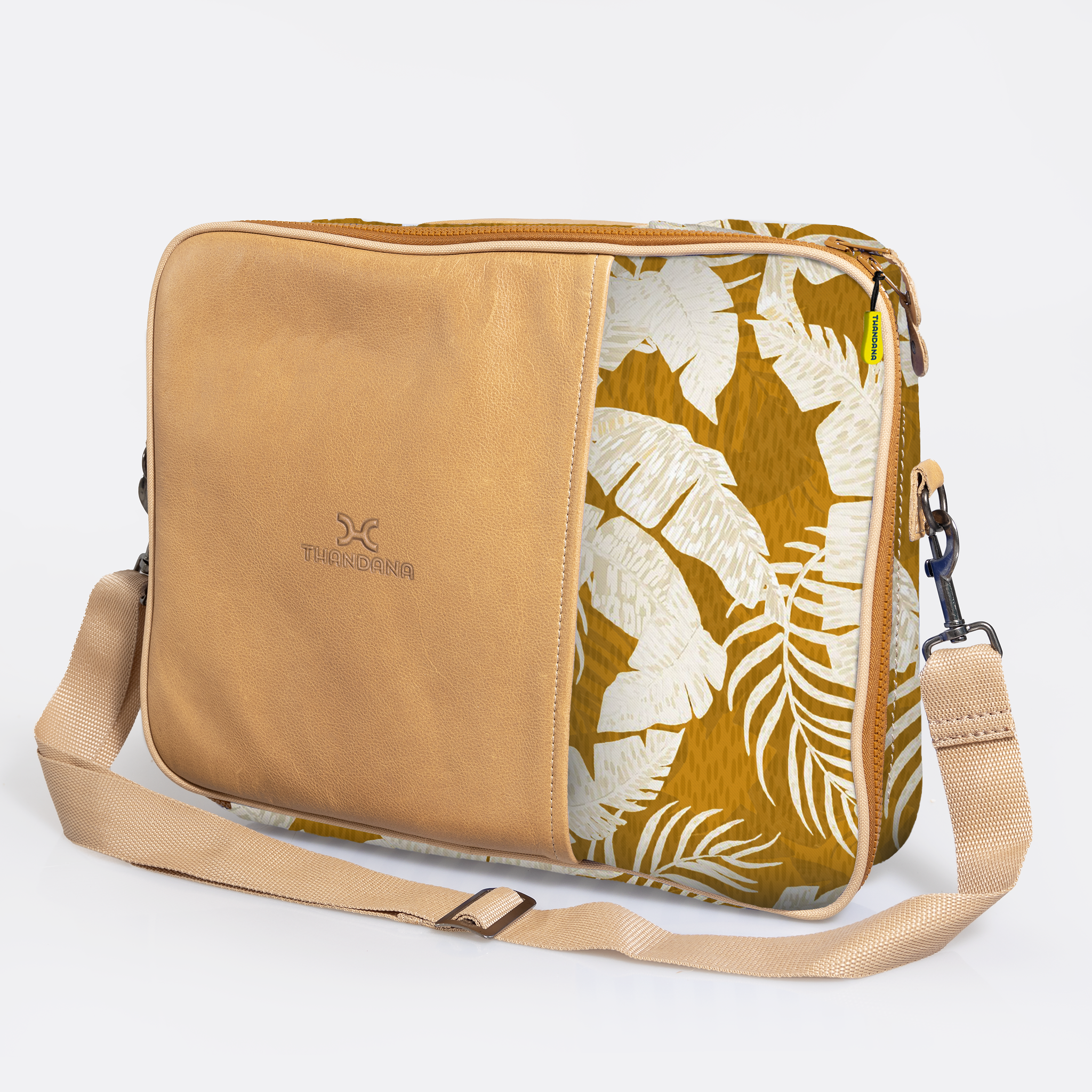 Kids Essential Laptop Bag 15’ | Laminated Fabric with Genuine Leather Fauna - Earth Laptop Fabric Bag by Thandana