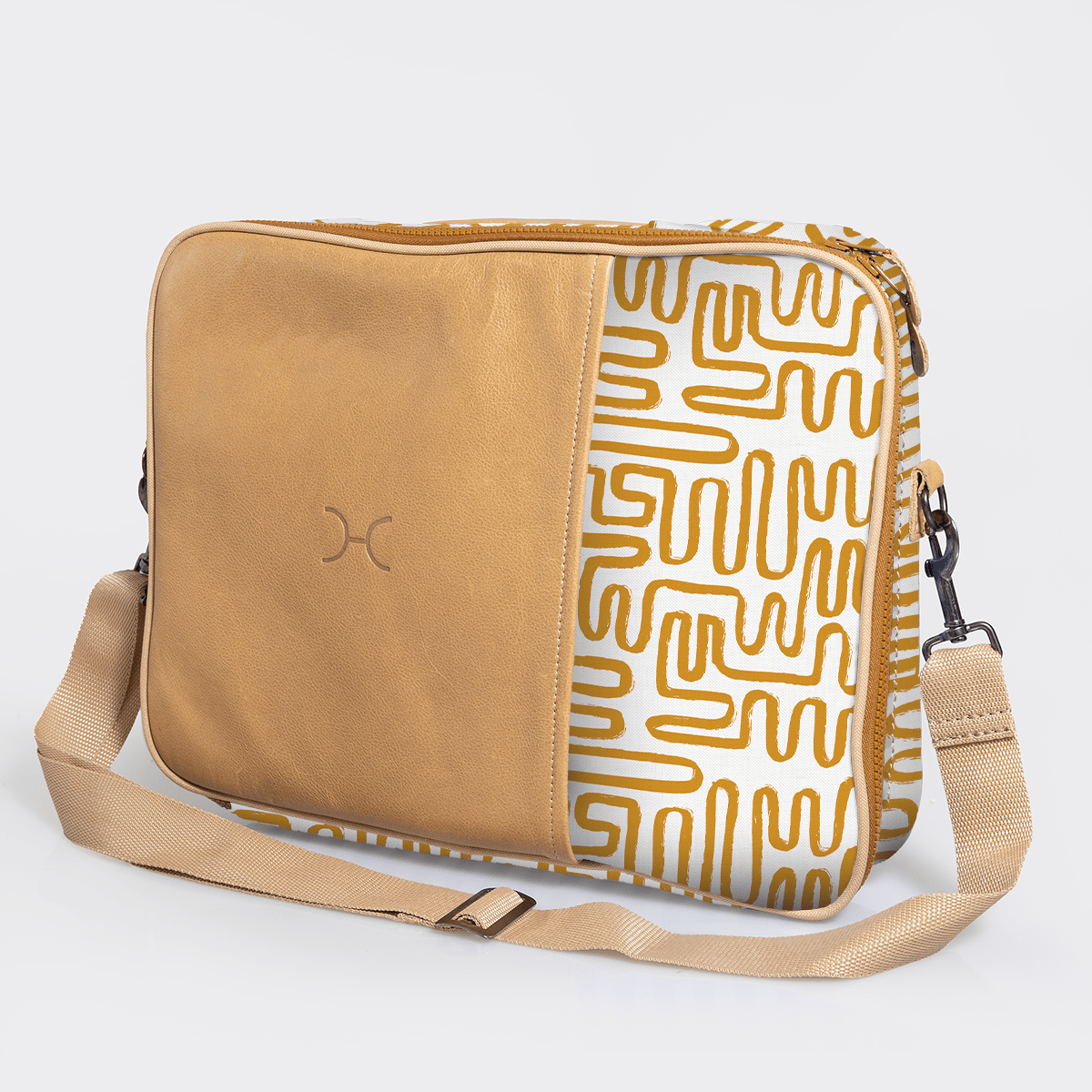 Kids Essential Laptop Bag 15’ | Laminated Fabric with Genuine Leather Geo - Sand Laptop Fabric Bag by Thandana