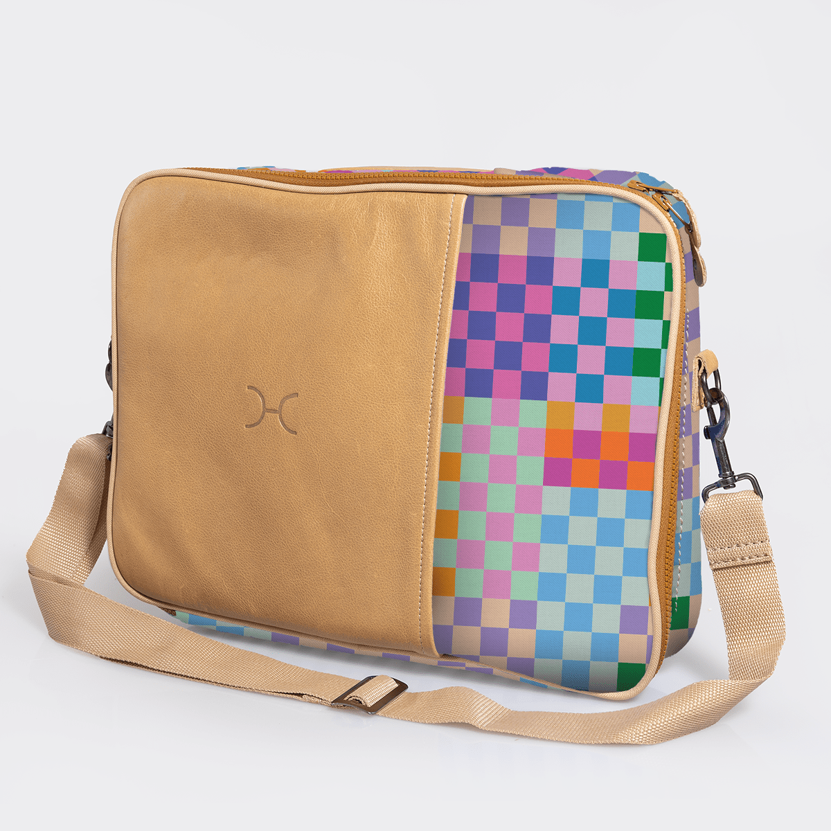 Kids Essential Laptop Bag 15’ | Laminated Fabric with Genuine Leather Checker - Preppy Laptop Fabric Bag by Thandana