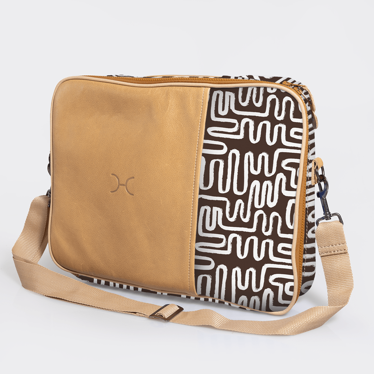 Kids Essential Laptop Bag 15’ | Laminated Fabric with Genuine Leather Geo - Black Laptop Fabric Bag by Thandana