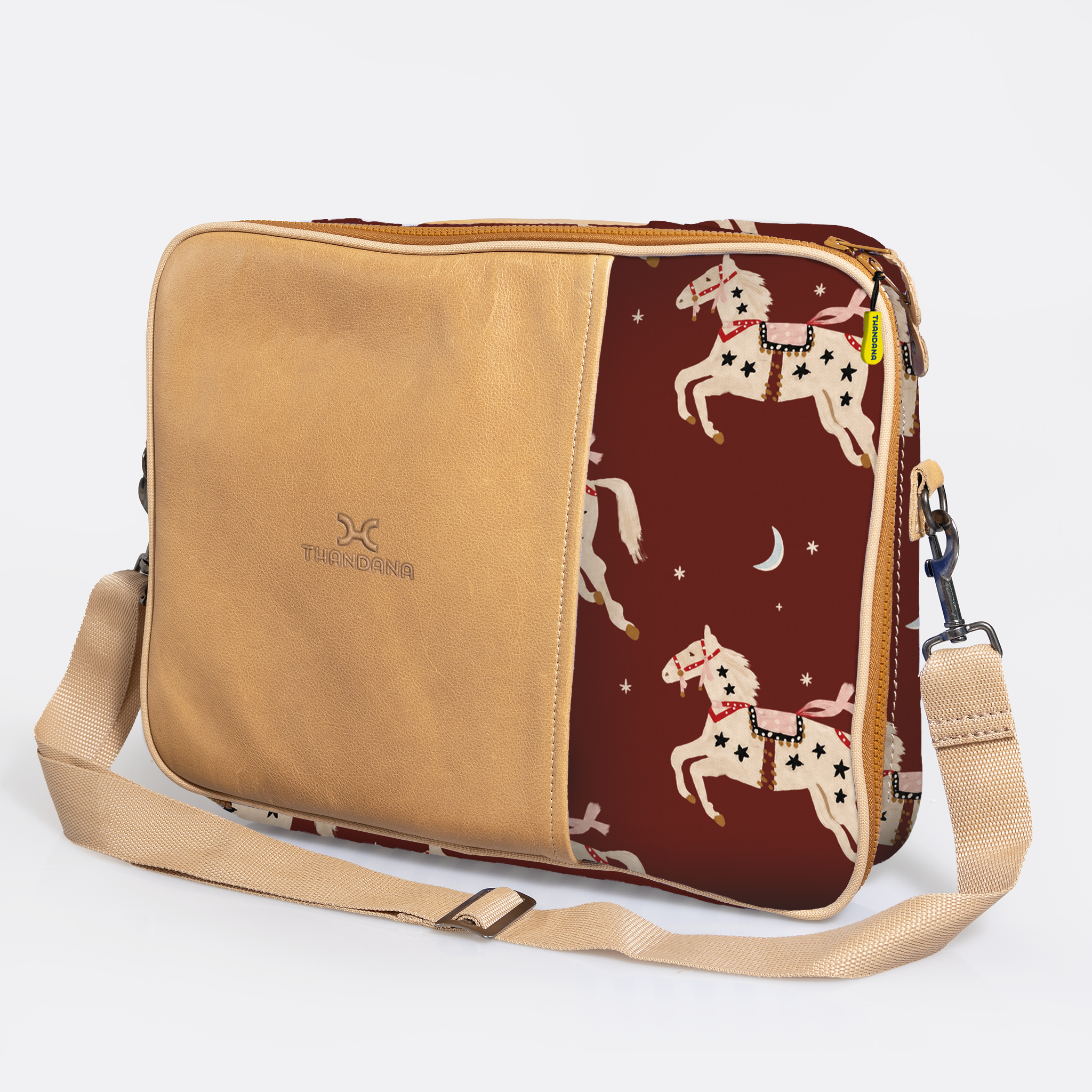 Kids Essential Laptop Bag 15’ | Laminated Fabric with Genuine Leather Midnight Pony - Cherry Laptop Fabric Bag
