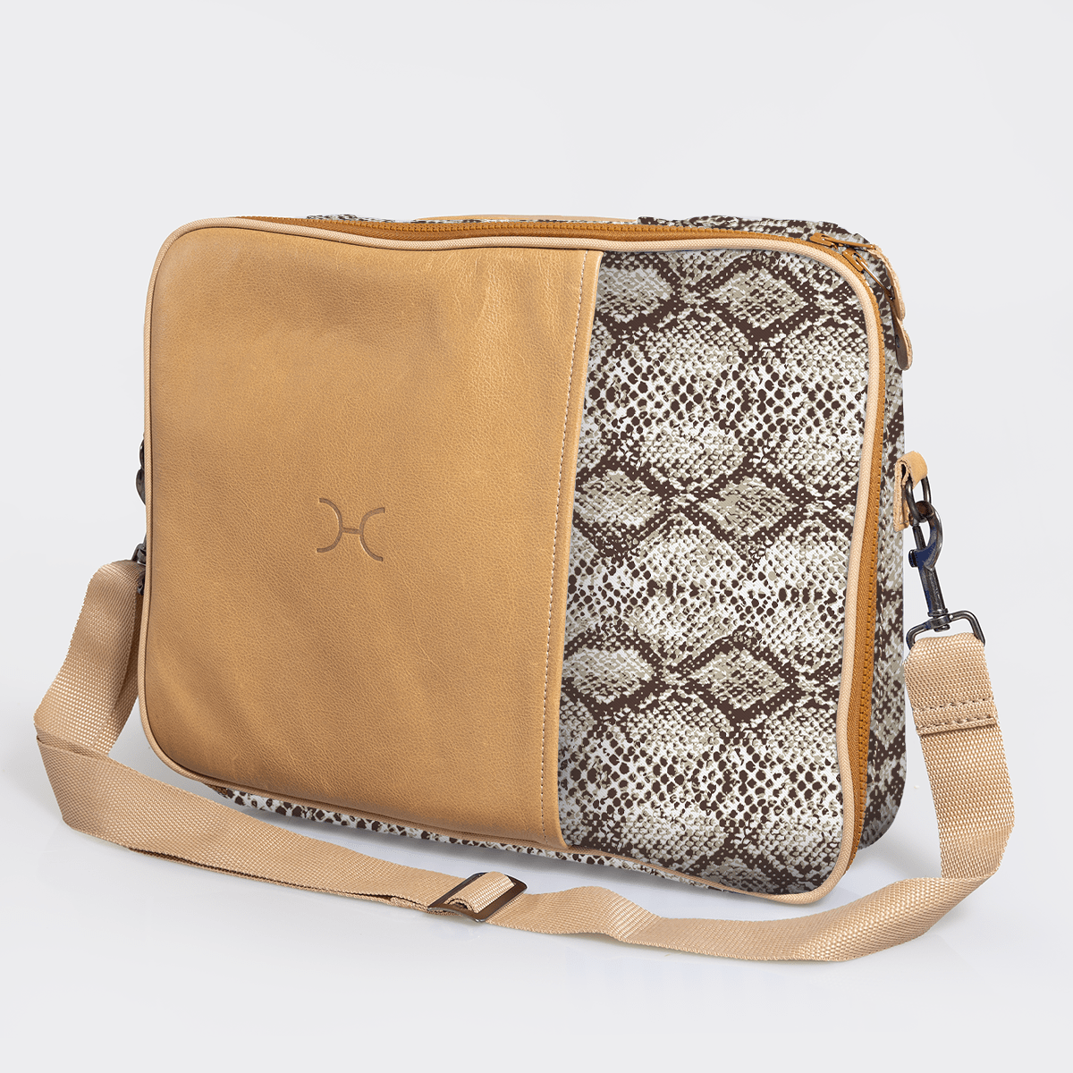 Kids Essential Laptop Bag 15’ | Laminated Fabric with Genuine Leather Python - Moody Laptop Fabric Bag by Thandana