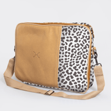Kids Essential Laptop Bag 15’ | Laminated Fabric with Genuine Leather Cheetah - White Laptop Fabric Bag by Thandana