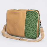 Kids Essential Laptop Bag 15’ | Laminated Fabric with Genuine Leather Cheetah - Olive Laptop Fabric Bag by Thandana
