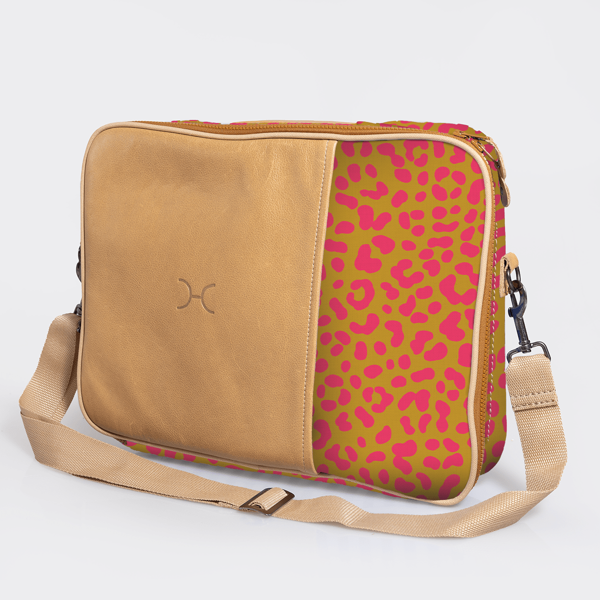 Kids Essential Laptop Bag 15’ | Laminated Fabric with Genuine Leather Cheetah - Preppy Laptop Fabric Bag by Thandana