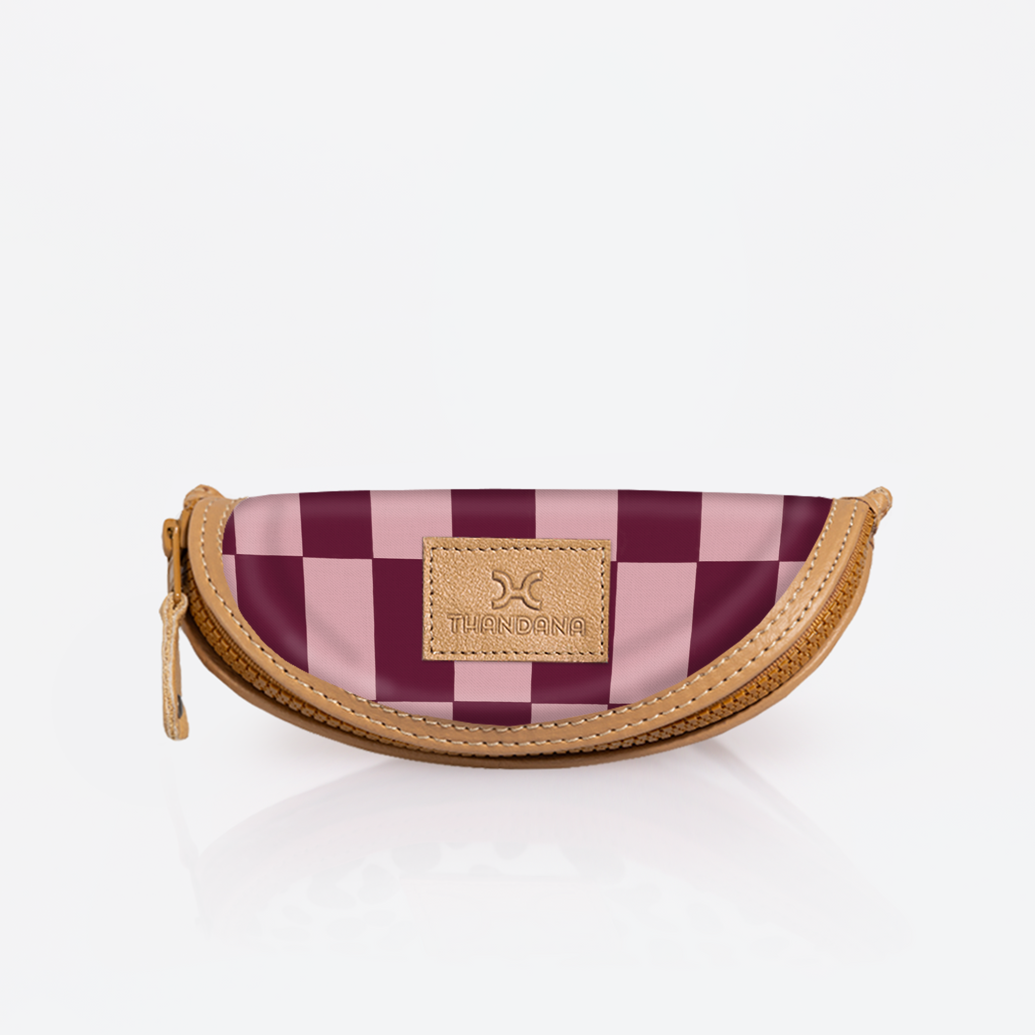 Kids Glasses Case | Laminated Fabric Checkmate - Cherry / Chunky Zip Glasses Case by Thandana