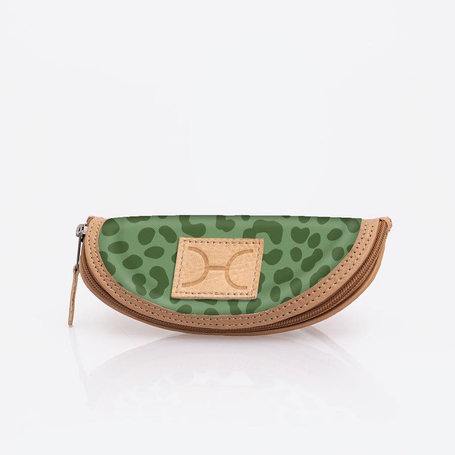 Kids Glasses Case | Laminated Fabric Cheetah - Olive / Chunky Zip Glasses Case by Thandana