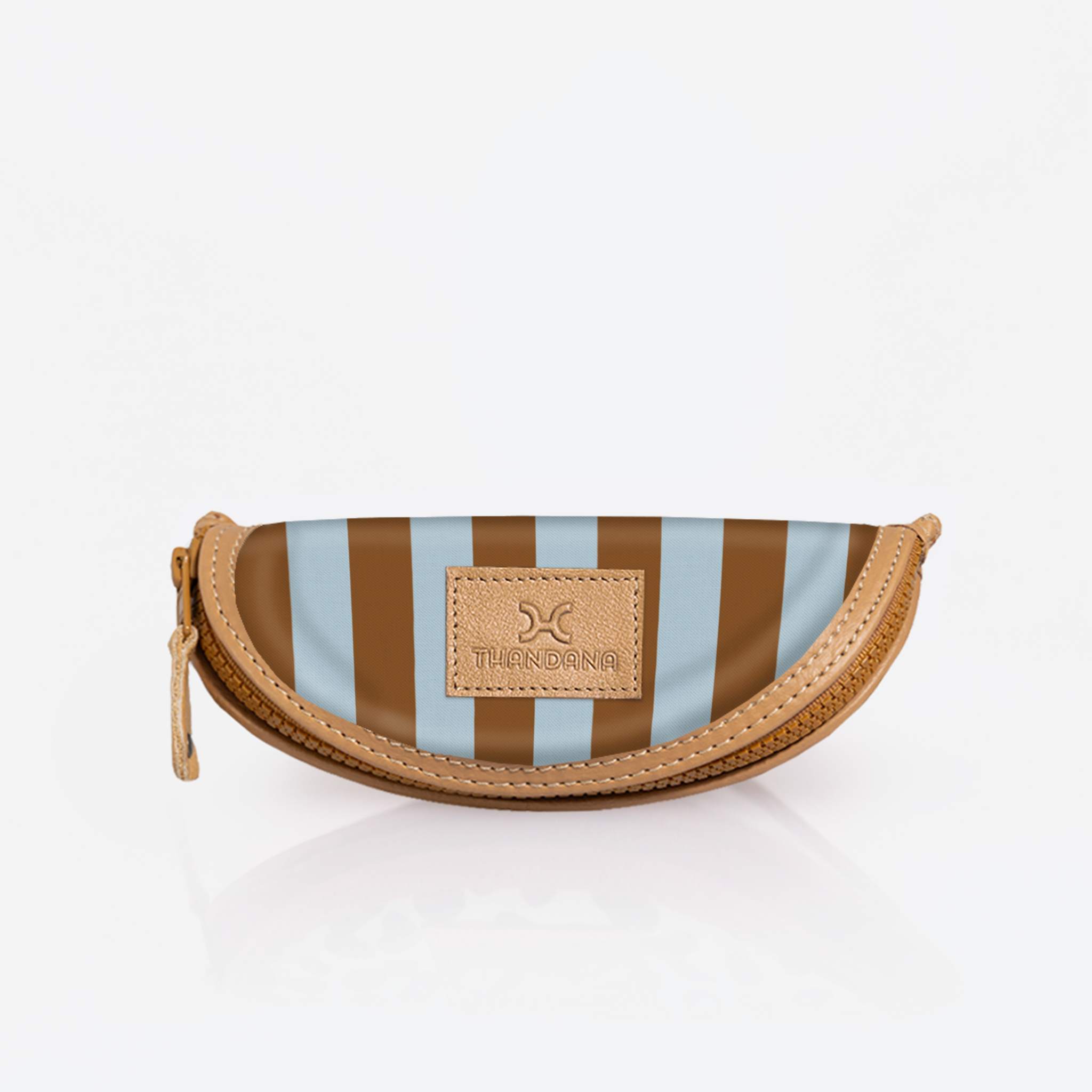 Kids Glasses Case | Laminated Fabric Coastal Stripe - Blue / Chunky Zip Glasses Case by Thandana