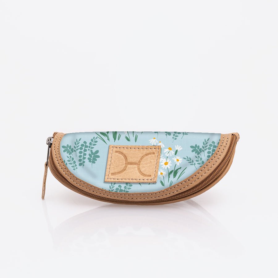 Kids Glasses Case | Laminated Fabric Crazy Daisy - Sage / Chunky Zip Glasses Case by Thandana
