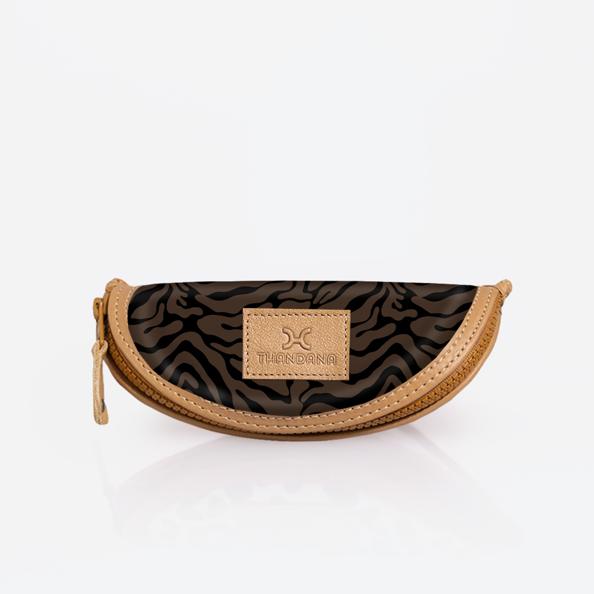 Kids Glasses Case | Laminated Fabric Nomad Stripe - Coffee / Chunky Zip Glasses Case by Thandana