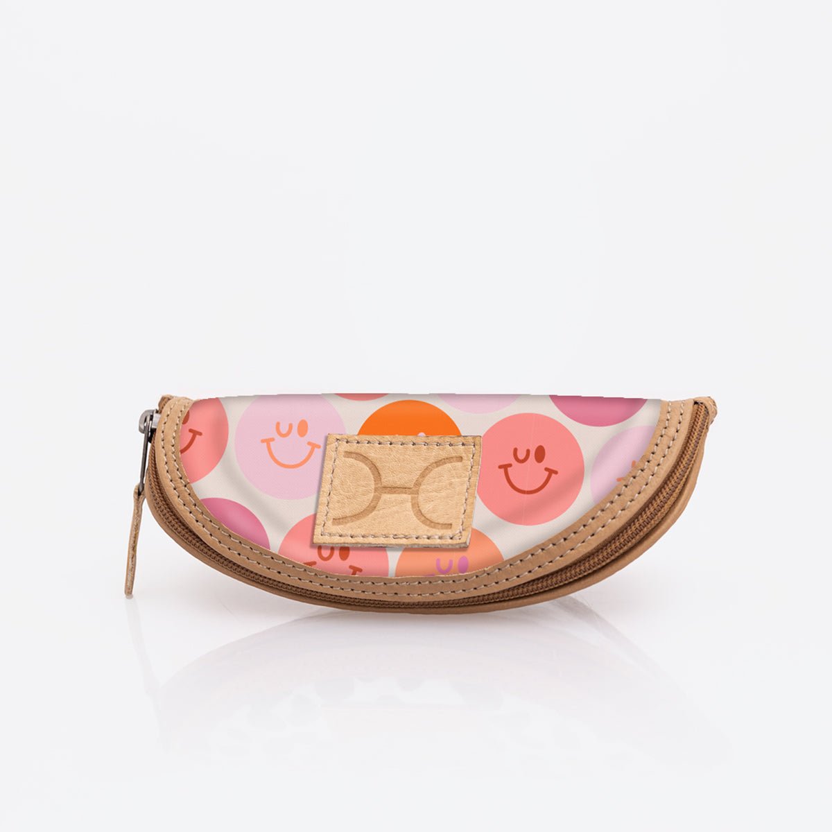 Kids Glasses Case | Laminated Fabric Smiley - Blush / Chunky Zip Glasses Case by Thandana