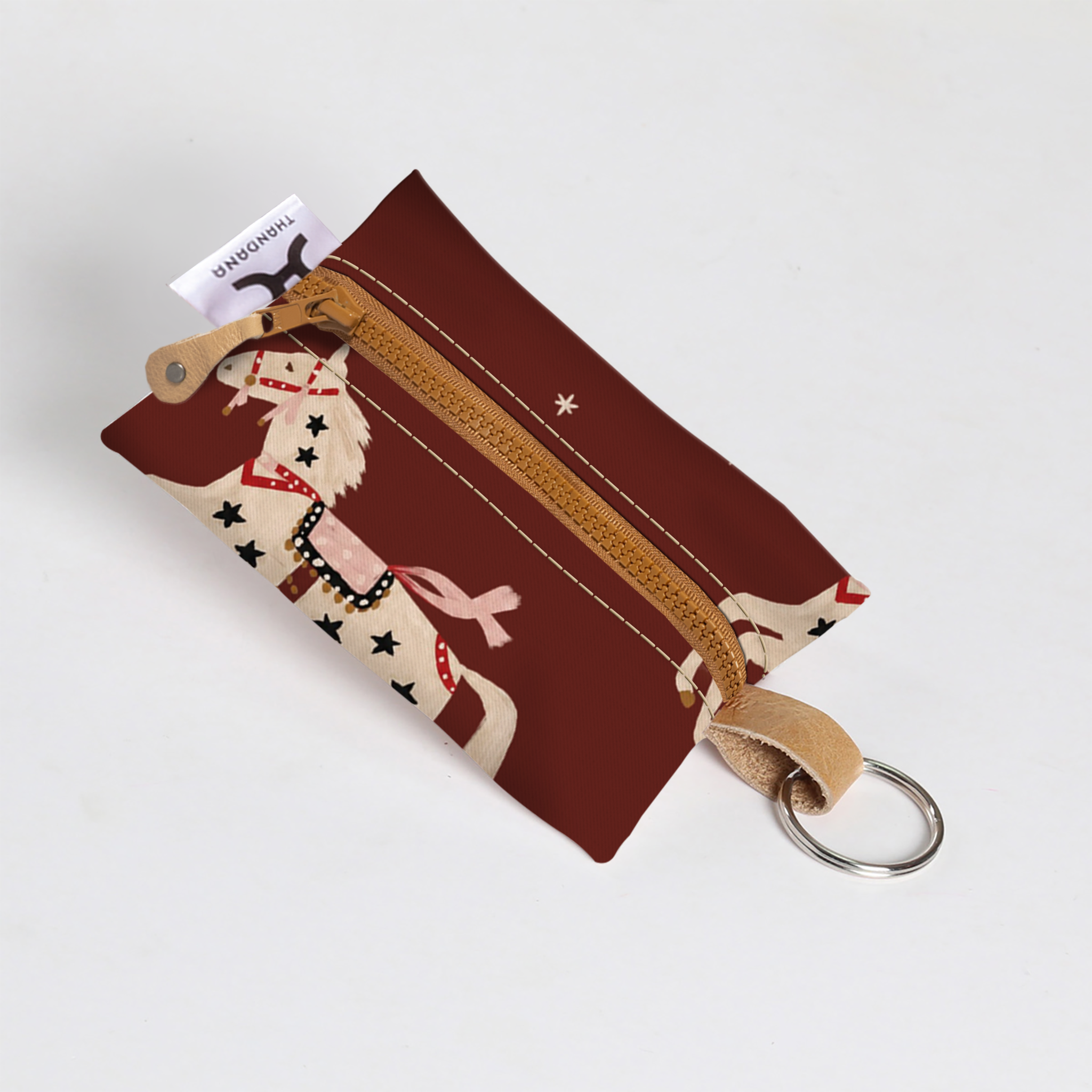 Kids Key Ring | Laminated Fabric Midnight Pony - Cherry / Chunky Zip Key Ring by Thandana
