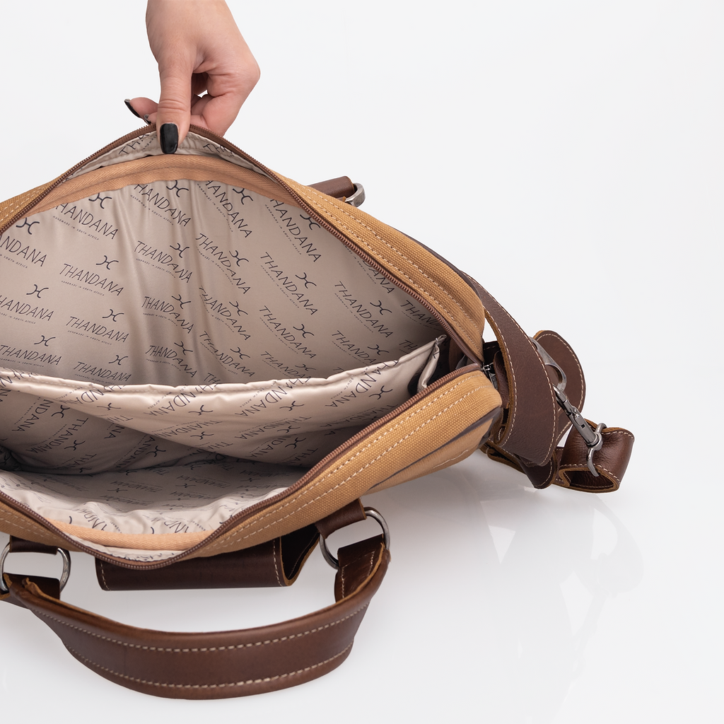 Kids Laptop Bag 15’ | Laminated Fabric with Genuine Leather Laptop Fabric Bag by Thandana