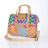 Kids Laptop Bag 15’ | Laminated Fabric with Genuine Leather Checker - Preppy Laptop Fabric Bag by Thandana